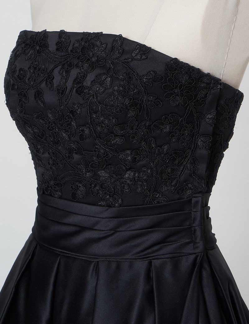 TWEED DRESS(ツイードドレス)のブラックロングドレス・サテン｜TB1702-BKのトルソー上半身斜め画像です。