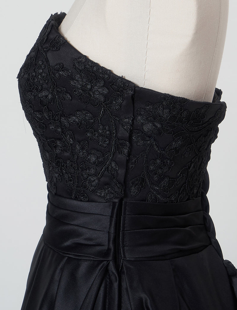 TWEED DRESS(ツイードドレス)のブラックロングドレス・サテン｜TB1702-BKのトルソー上半身側面画像です。