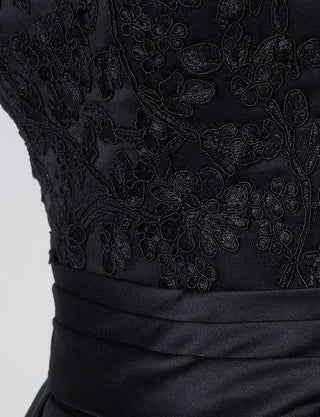 TWEED DRESS(ツイードドレス)のブラックロングドレス・サテン｜TB1702-BKの上半身装飾拡大画像です。
