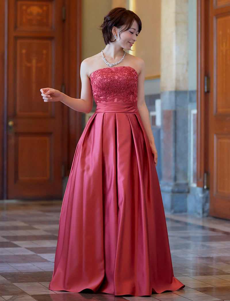 TWEED DRESS(ツイードドレス)のピンクローズロングドレス・サテン｜TB1702-PKRの全身正面画像です。
