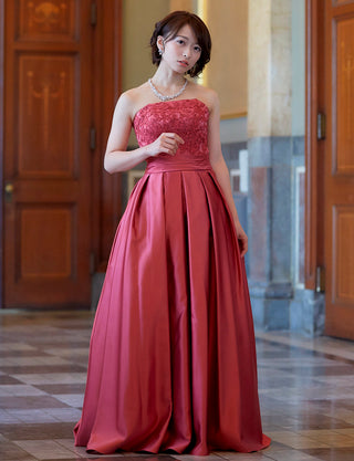 TWEED DRESS(ツイードドレス)のピンクローズロングドレス・サテン｜TB1702-PKRの全身正面画像です。