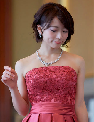 TWEED DRESS(ツイードドレス)のピンクローズロングドレス・サテン｜TB1702-PKRの上半身正面画像です。