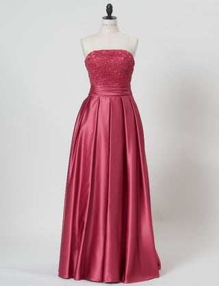 TWEED DRESS(ツイードドレス)のピンクローズロングドレス・サテン｜TB1702-PKRのトルソー全身正面画像です。