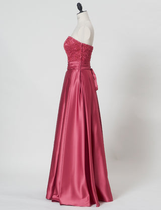 TWEED DRESS(ツイードドレス)のピンクローズロングドレス・サテン｜TB1702-PKRのトルソー全身側面画像です。