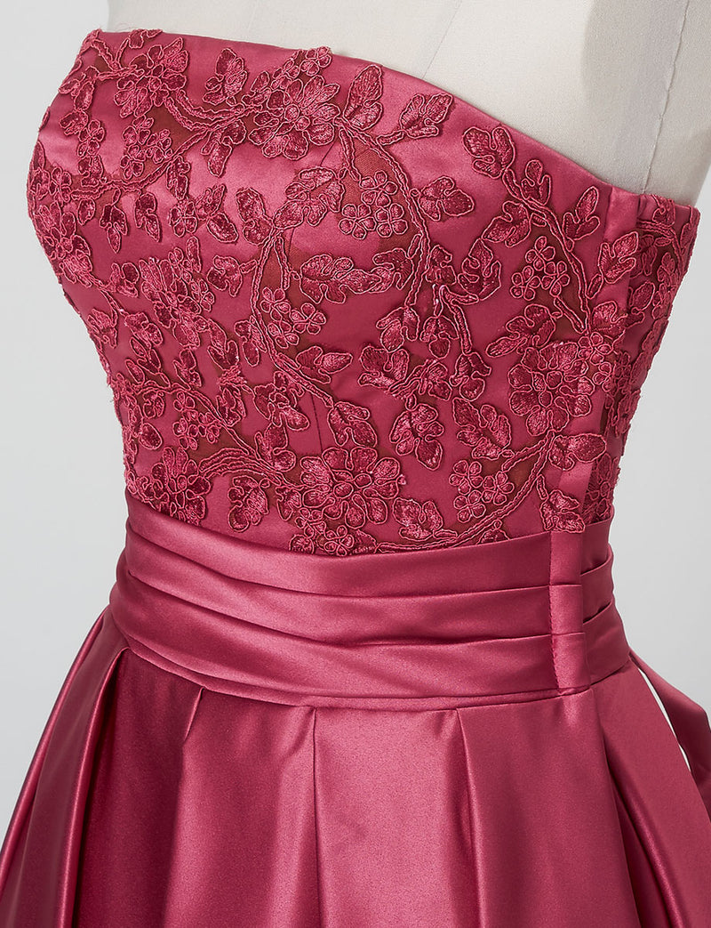 TWEED DRESS(ツイードドレス)のピンクローズロングドレス・サテン｜TB1702-PKRのトルソー上半身斜め画像です。