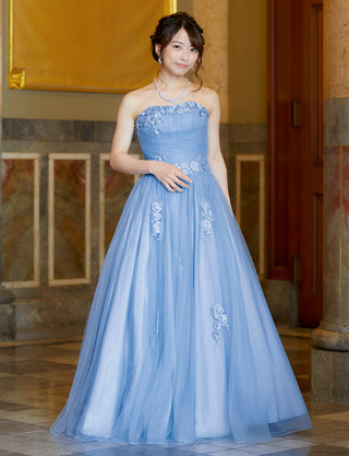 TWEED DRESS(ツイードドレス)のブルーグレーロングドレス・チュール｜TB1703-BLGYの全身正面画像です。