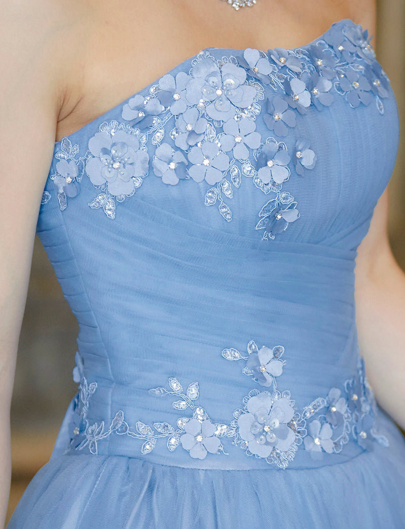 TWEED DRESS(ツイードドレス)のブルーグレーロングドレス・チュール｜TB1703-BLGYの上半身装飾拡大画像です。