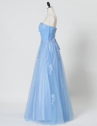 TWEED DRESS(ツイードドレス)のブルーグレーロングドレス・チュール｜TB1703-BLGYのトルソー全身側面画像です。
