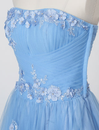 TWEED DRESS(ツイードドレス)のブルーグレーロングドレス・チュール｜TB1703-BLGYのトルソー上半身斜め画像です。