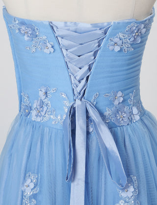 TWEED DRESS(ツイードドレス)のブルーグレーロングドレス・チュール｜TB1703-BLGYのトルソー上半身背面画像です。