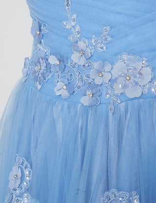 TWEED DRESS(ツイードドレス)のブルーグレーロングドレス・チュール｜TB1703-BLGYのウエストビジュ装飾拡大画像です。