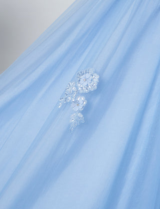 TWEED DRESS(ツイードドレス)のブルーグレーロングドレス・チュール｜TB1703-BLGYのスカート生地拡大画像です。