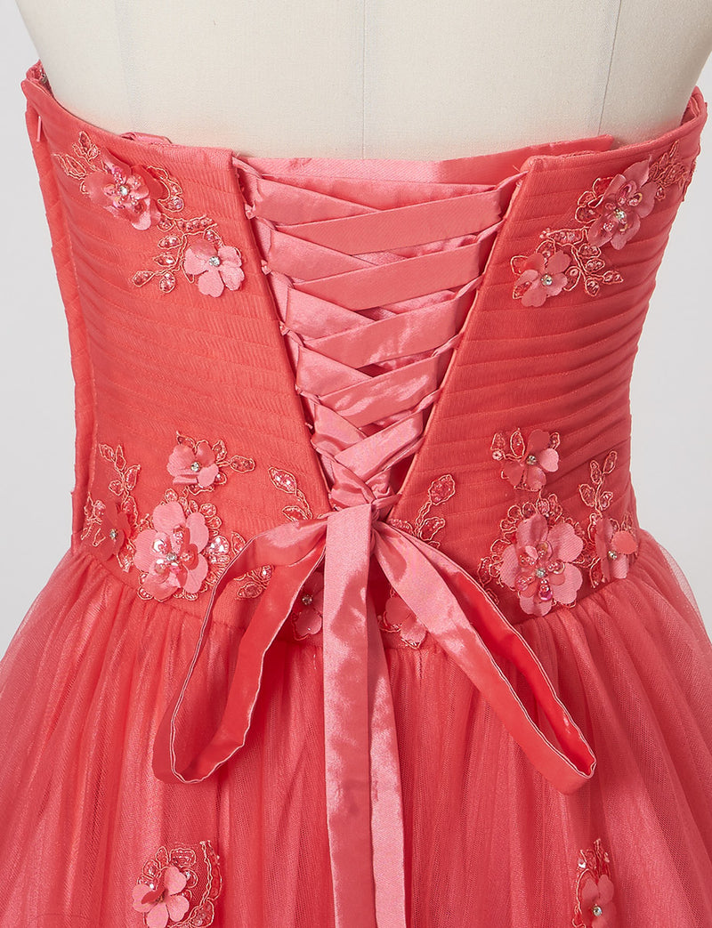 TWEED DRESS(ツイードドレス)のコーラルピンクロングドレス・チュール｜TB1703-CPKのトルソー上半身背面画像です。