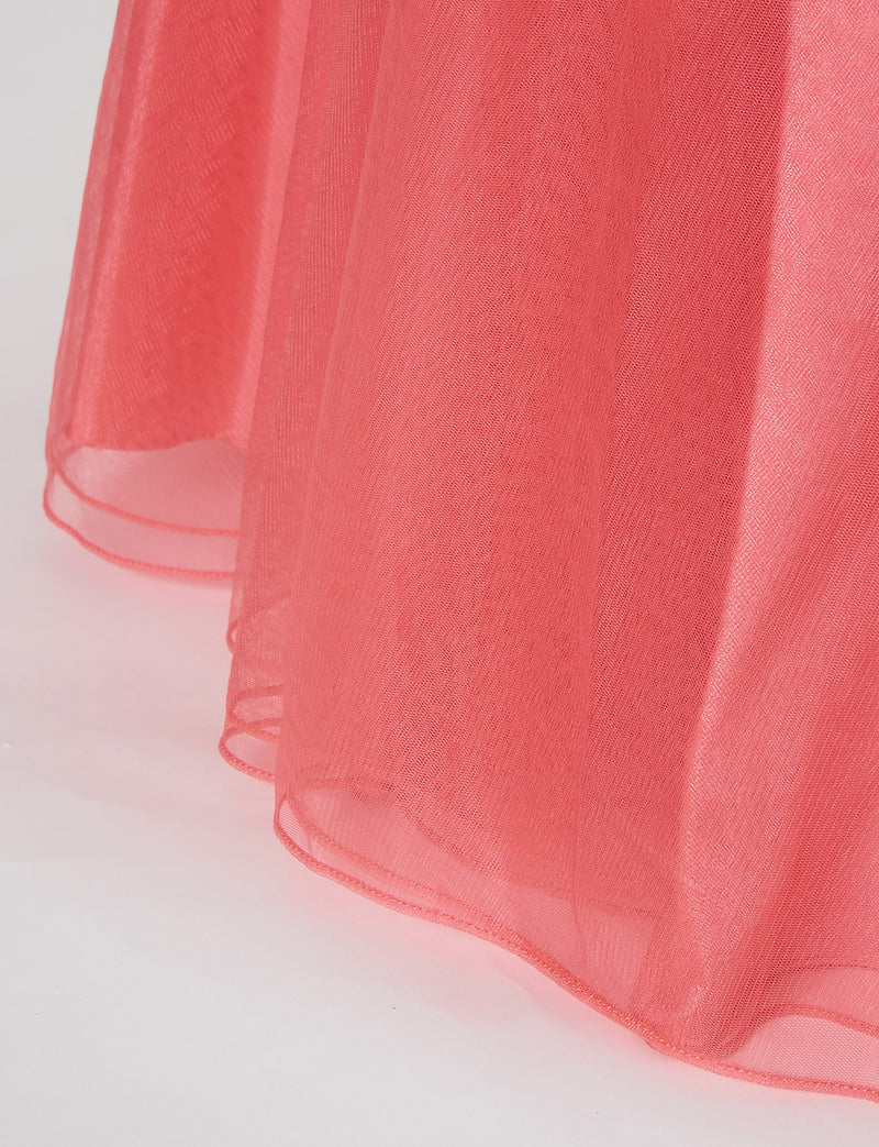 TWEED DRESS(ツイードドレス)のコーラルピンクロングドレス・チュール｜TB1703-CPKのスカート裾拡大画像です。
