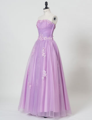 TWEED DRESS(ツイードドレス)のペールラベンダーロングドレス・チュール｜TB1703-PLVのトルソー全身斜め画像です。