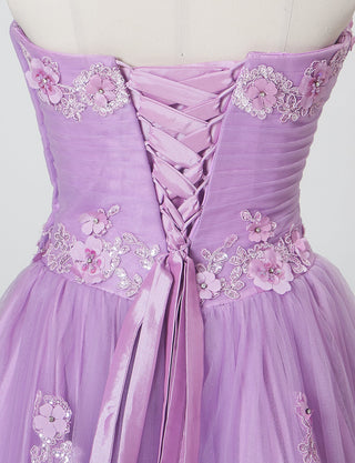 TWEED DRESS(ツイードドレス)のペールラベンダーロングドレス・チュール｜TB1703-PLVのトルソー上半身背面画像です。