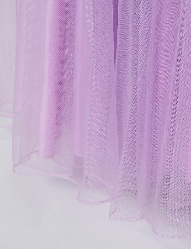 TWEED DRESS(ツイードドレス)のペールラベンダーロングドレス・チュール｜TB1703-PLVのスカート裾拡大画像です。