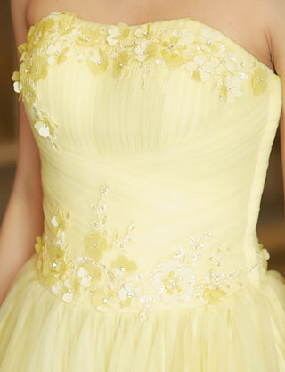 TWEED DRESS(ツイードドレス)のペールイエローロングドレス・チュール｜TB1703-PYWの上半身装飾拡大画像です。