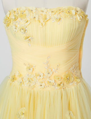 TWEED DRESS(ツイードドレス)のペールイエローロングドレス・チュール｜TB1703-PYWのトルソー上半身正面画像です。