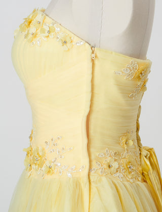 TWEED DRESS(ツイードドレス)のペールイエローロングドレス・チュール｜TB1703-PYWのトルソー上半身側面画像です。