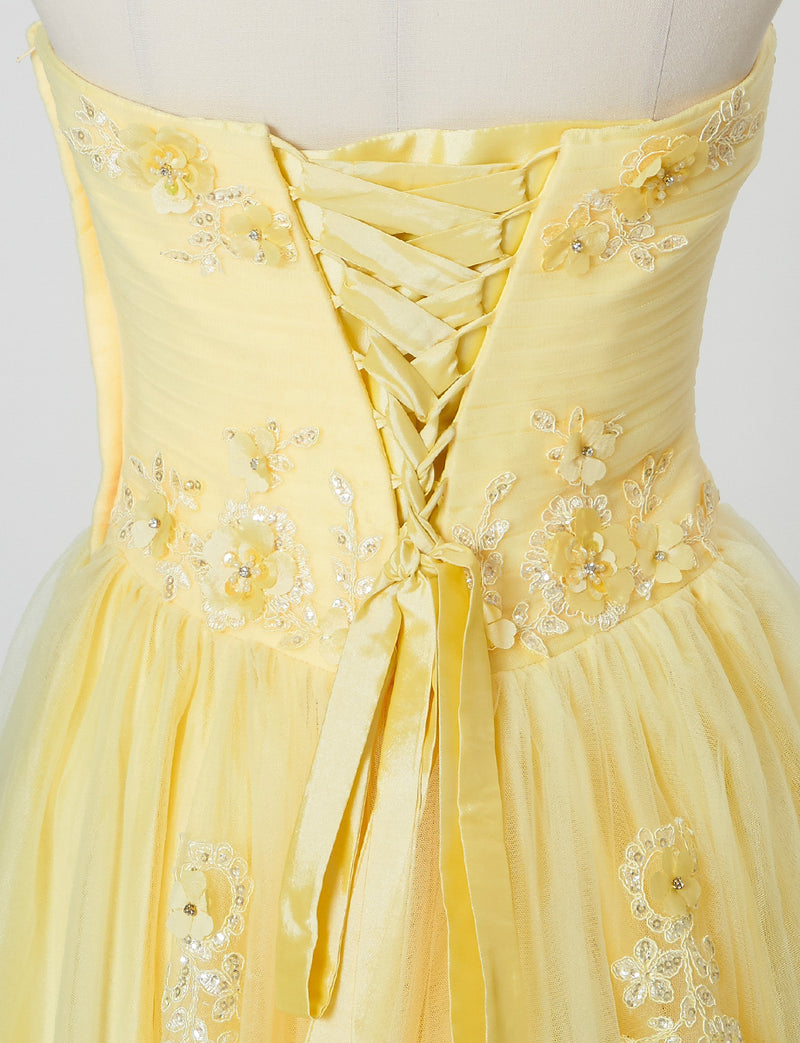 TWEED DRESS(ツイードドレス)のペールイエローロングドレス・チュール｜TB1703-PYWのトルソー上半身背面画像です。