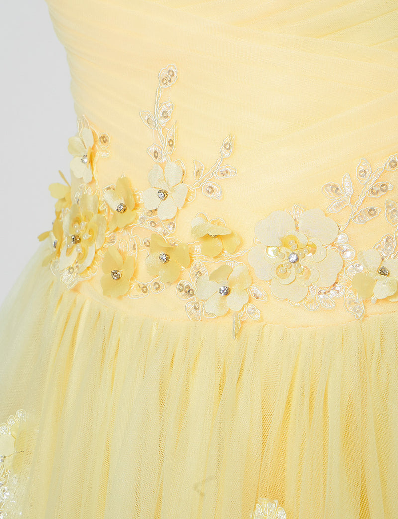 TWEED DRESS(ツイードドレス)のペールイエローロングドレス・チュール｜TB1703-PYWのウエストビジュ装飾拡大画像です。