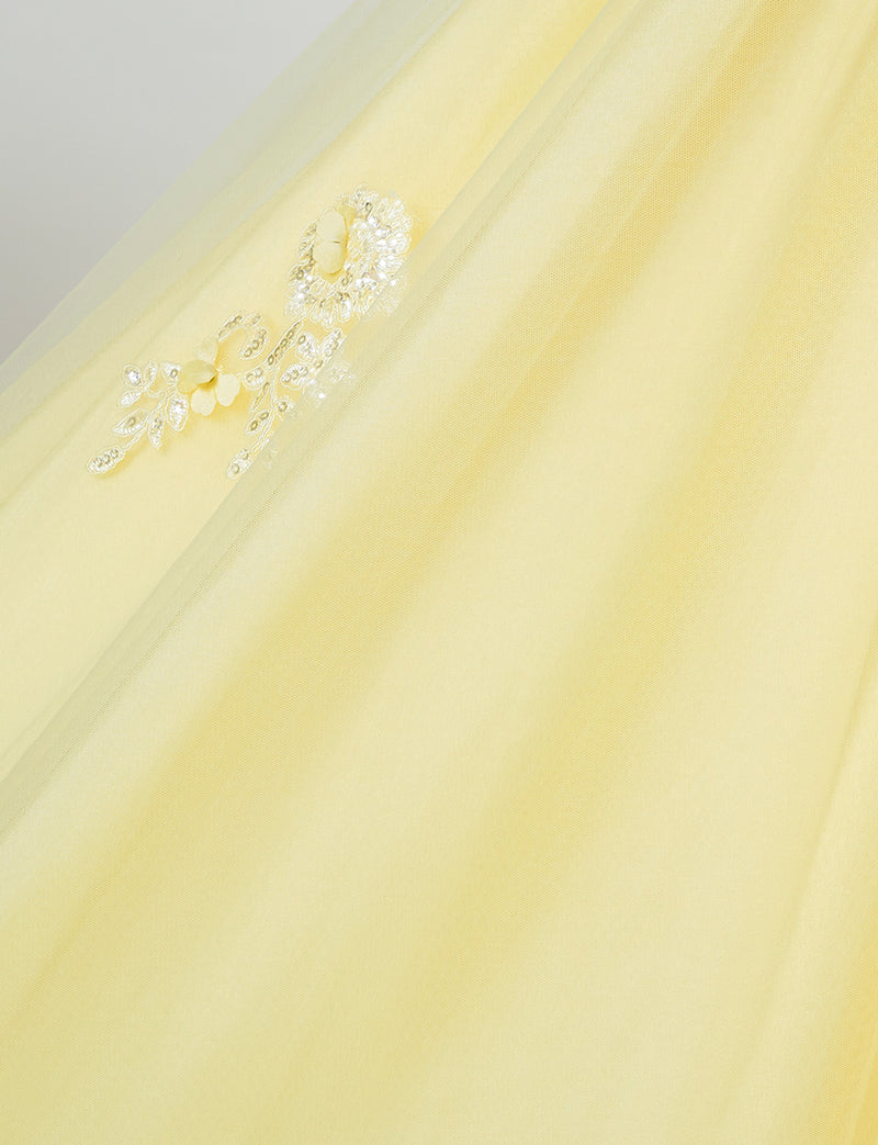 TWEED DRESS(ツイードドレス)のペールイエローロングドレス・チュール｜TB1703-PYWのスカート生地拡大画像です。