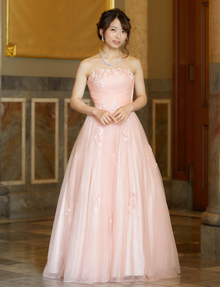 TWEED DRESS(ツイードドレス)のシェルピンクロングドレス・チュール｜TB1703-SHPKの全身正面画像です。