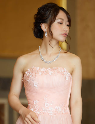 TWEED DRESS(ツイードドレス)のシェルピンクロングドレス・チュール｜TB1703-SHPKの上半身正面画像です。