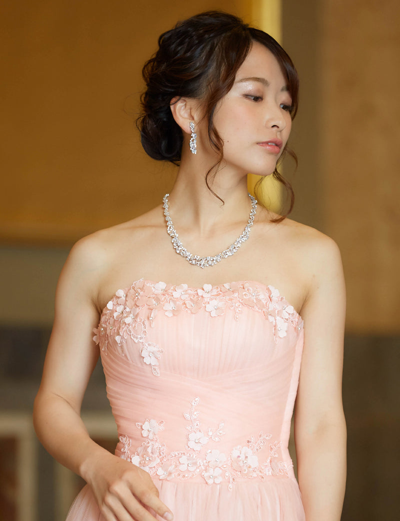 TWEED DRESS(ツイードドレス)のシェルピンクロングドレス・チュール｜TB1703-SHPKの上半身正面画像です。