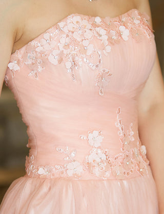 TWEED DRESS(ツイードドレス)のシェルピンクロングドレス・チュール｜TB1703-SHPKの上半身装飾拡大画像です。