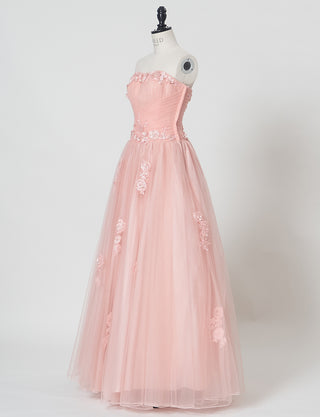 TWEED DRESS(ツイードドレス)のシェルピンクロングドレス・チュール｜TB1703-SHPKのトルソー全身斜め画像です。