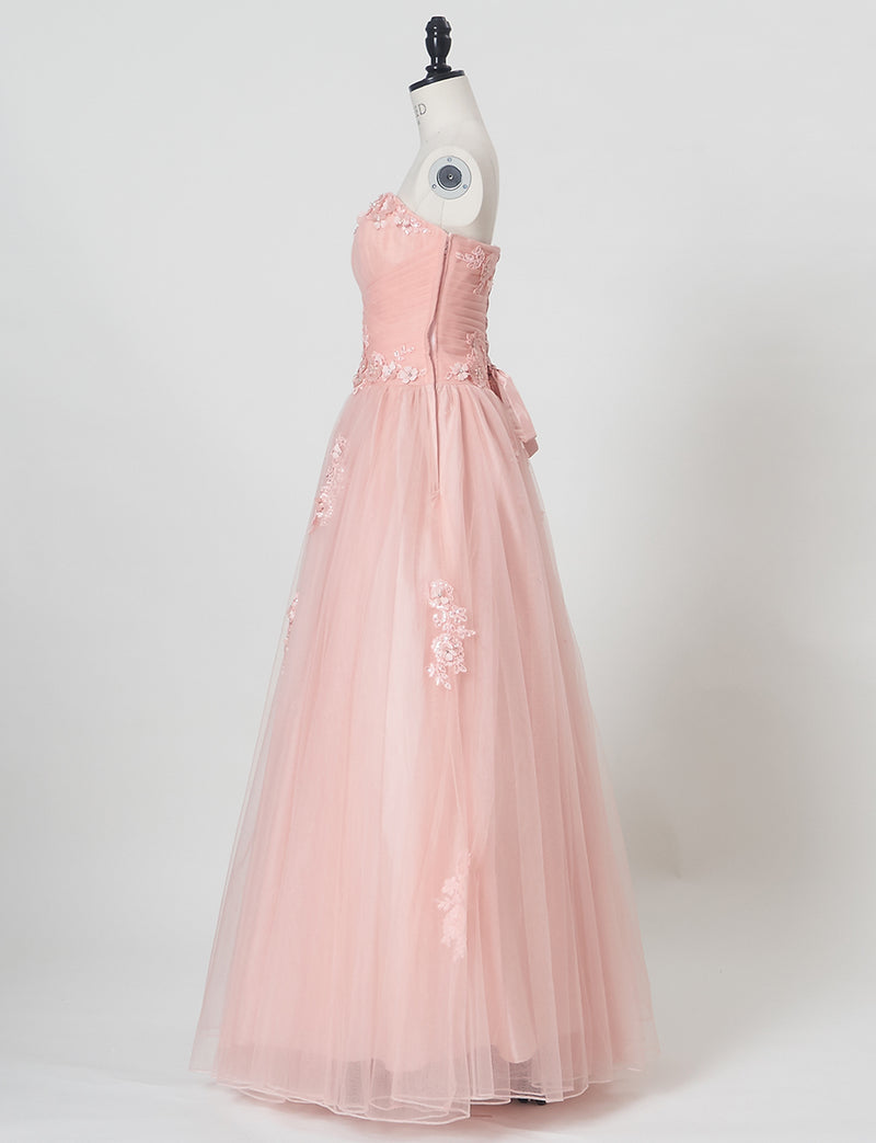 TWEED DRESS(ツイードドレス)のシェルピンクロングドレス・チュール｜TB1703-SHPKのトルソー全身側面画像です。