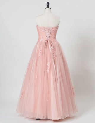TWEED DRESS(ツイードドレス)のシェルピンクロングドレス・チュール｜TB1703-SHPKのトルソー全身背面画像です。