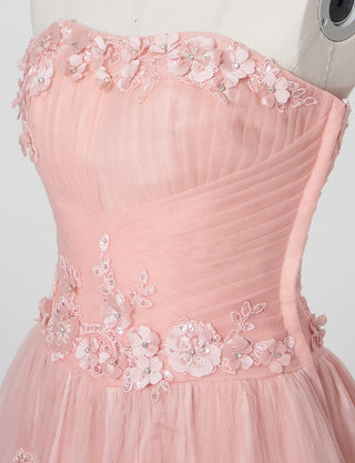 TWEED DRESS(ツイードドレス)のシェルピンクロングドレス・チュール｜TB1703-SHPKのトルソー上半身斜め画像です。