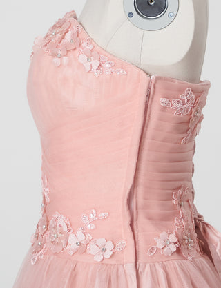 TWEED DRESS(ツイードドレス)のシェルピンクロングドレス・チュール｜TB1703-SHPKのトルソー上半身側面画像です。