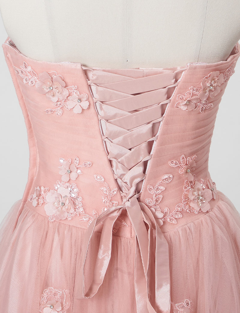 TWEED DRESS(ツイードドレス)のシェルピンクロングドレス・チュール｜TB1703-SHPKのトルソー上半身背面画像です。