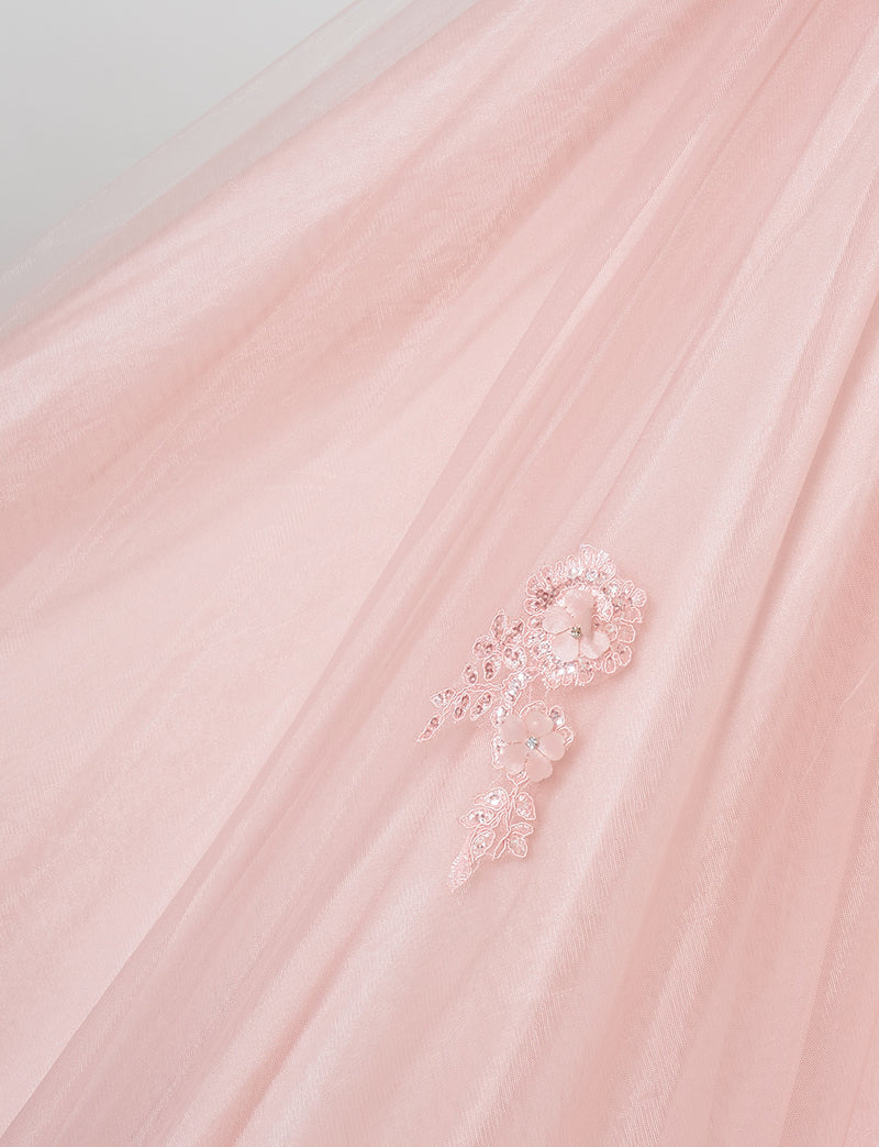 TWEED DRESS(ツイードドレス)のシェルピンクロングドレス・チュール｜TB1703-SHPKのスカート生地拡大画像です。