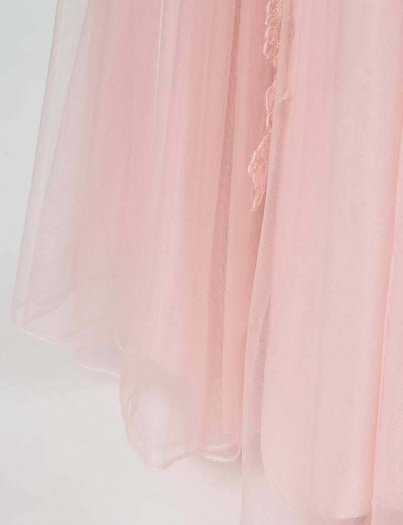 TWEED DRESS(ツイードドレス)のシェルピンクロングドレス・チュール｜TB1703-SHPKのスカート裾拡大画像です。