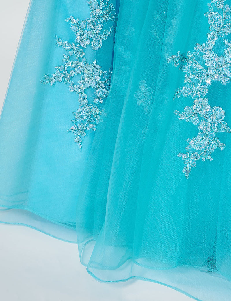 TWEED DRESS(ツイードドレス)のアクアブルーロングドレス・チュール｜TB1714-ABLのスカート裾拡大画像です。