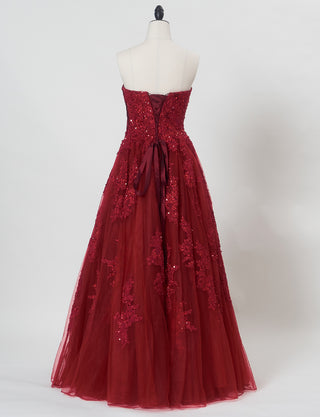 TWEED DRESS(ツイードドレス)のアッシュレッドロングドレス・チュール｜TB1714-ARDのトルソー全身背面画像です。