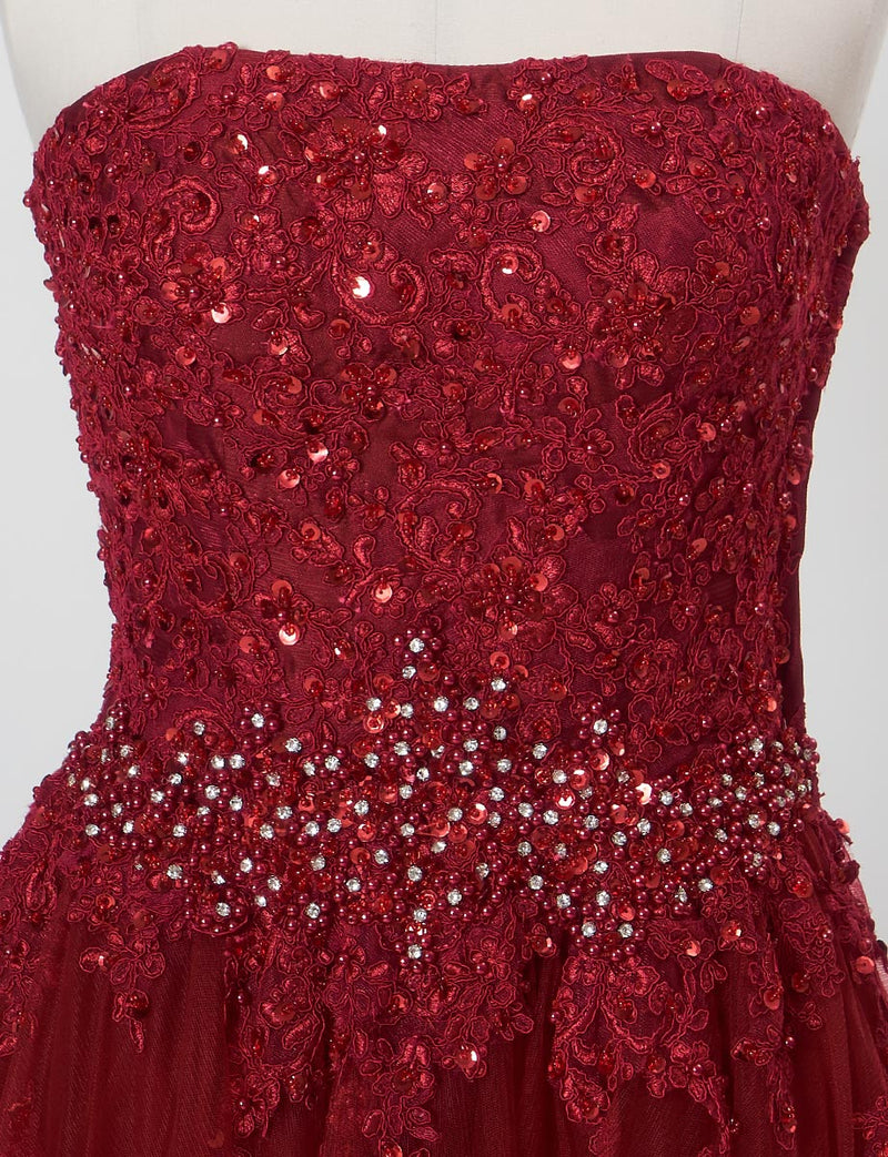 TWEED DRESS(ツイードドレス)のアッシュレッドロングドレス・チュール｜TB1714-ARDのトルソー上半身正面画像です。