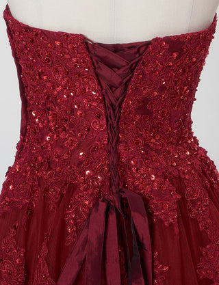 TWEED DRESS(ツイードドレス)のアッシュレッドロングドレス・チュール｜TB1714-ARDのトルソー上半身背面画像です。