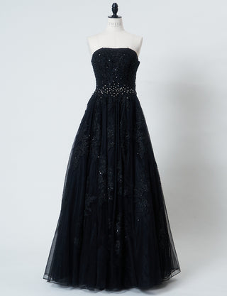 TWEED DRESS(ツイードドレス)のブラックロングドレス・チュール｜TB1714-BKのトルソー全身正面画像です。