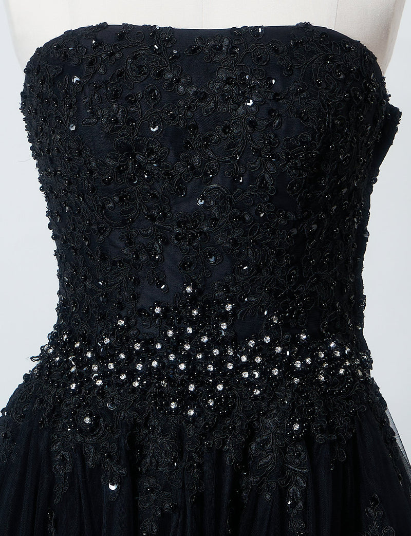TWEED DRESS(ツイードドレス)のブラックロングドレス・チュール｜TB1714-BKのトルソー上半身正面画像です。