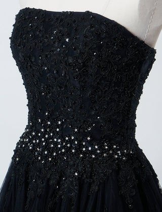 TWEED DRESS(ツイードドレス)のブラックロングドレス・チュール｜TB1714-BKのトルソー上半身斜め画像です。