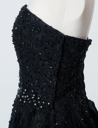 TWEED DRESS(ツイードドレス)のブラックロングドレス・チュール｜TB1714-BKのトルソー上半身側面画像です。