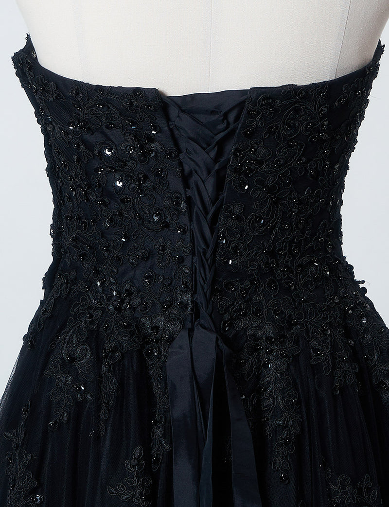 TWEED DRESS(ツイードドレス)のブラックロングドレス・チュール｜TB1714-BKのトルソー上半身背面画像です。