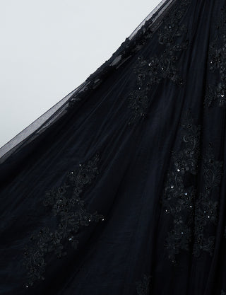 TWEED DRESS(ツイードドレス)のブラックロングドレス・チュール｜TB1714-BKのスカート生地拡大画像です。