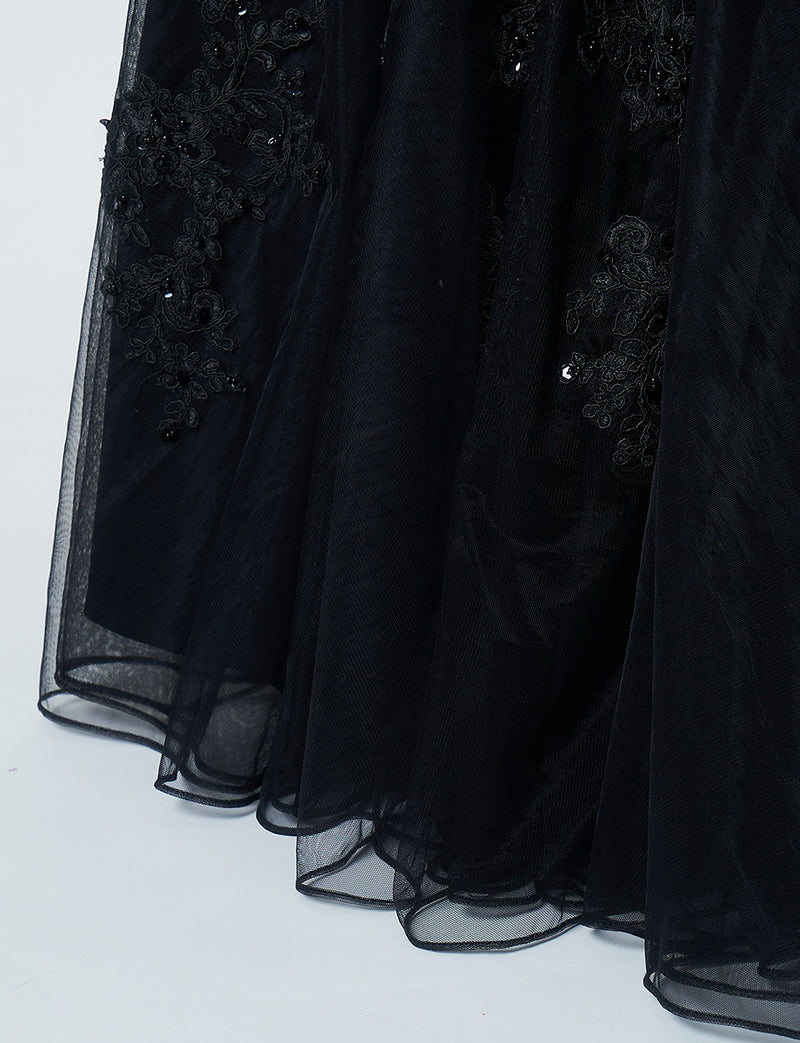 TWEED DRESS(ツイードドレス)のブラックロングドレス・チュール｜TB1714-BKのスカート裾拡大画像です。